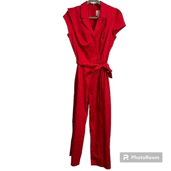 Gal Meets Glam Venetian Red Camille V-Neck Sash Waist Pants Jumpsuit 10 - Picture 2 of 11